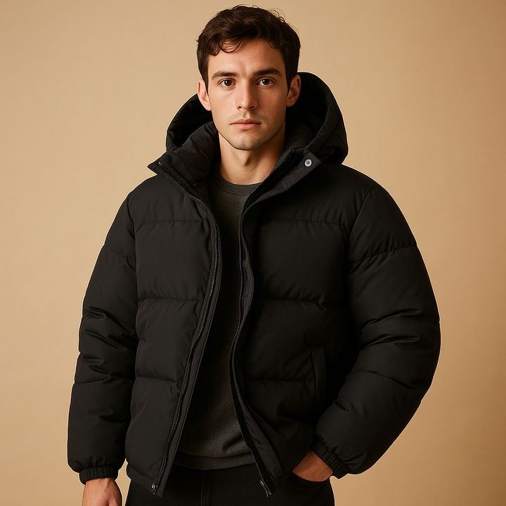 Mens Quilted Puffer Jacket with Hood Winter Coat - BritishMode