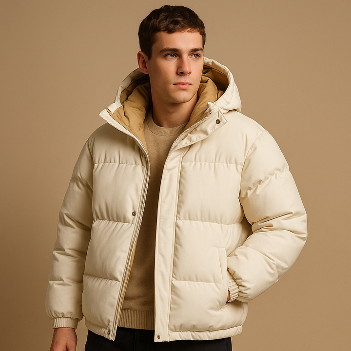 Mens Quilted Puffer Jacket with Hood Winter Coat