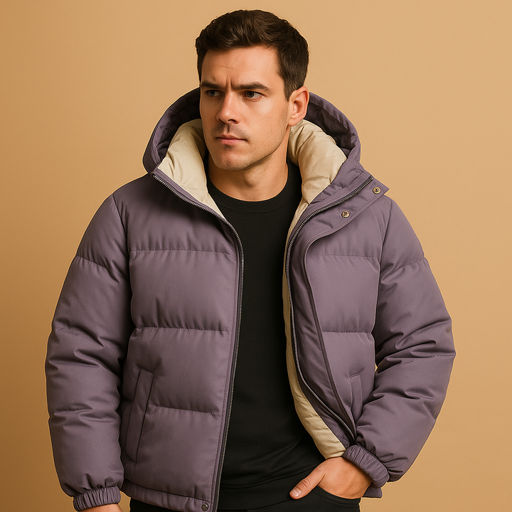 Mens Quilted Puffer Jacket with Hood Winter Coat