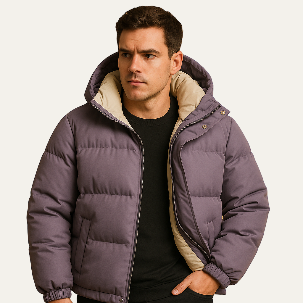 Mens Puffer Jacket with Hood Contemporary Fit