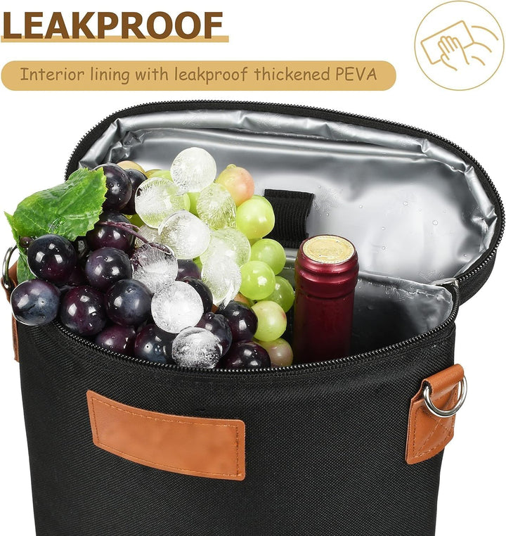 Insulated Dual Wine Bottle Carrier Bag with Adjustable Strap
