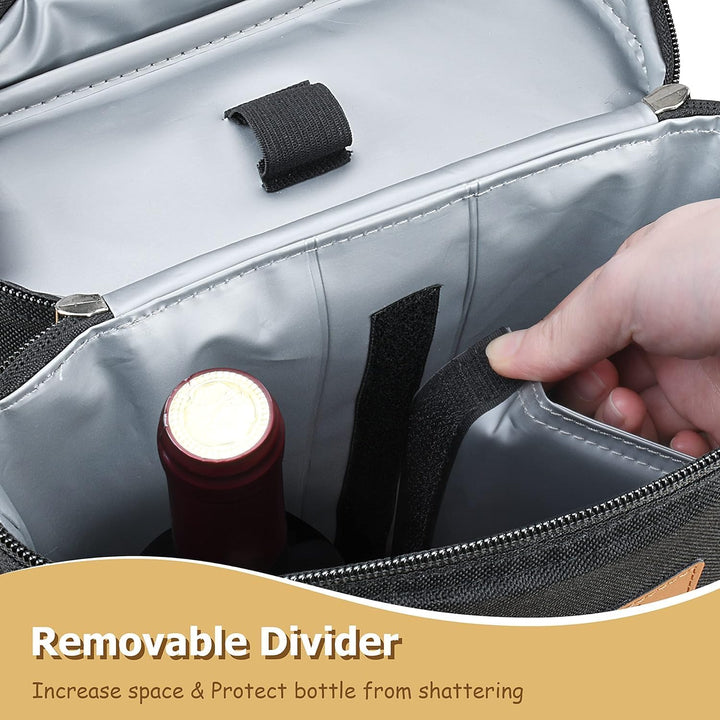 Insulated Dual Wine Bottle Carrier Bag with Adjustable Strap