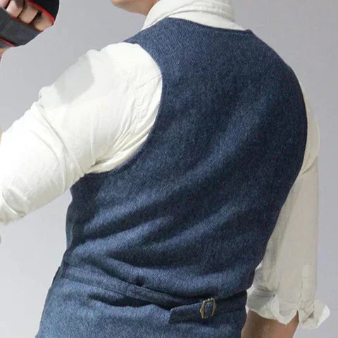 Mens Sleeveless Sweater Wool Blend Vintage Style Button Closure