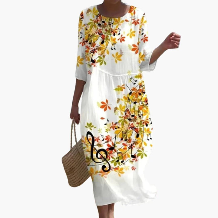 Womens Midi Dress Floral Pattern Three Quarter Sleeve