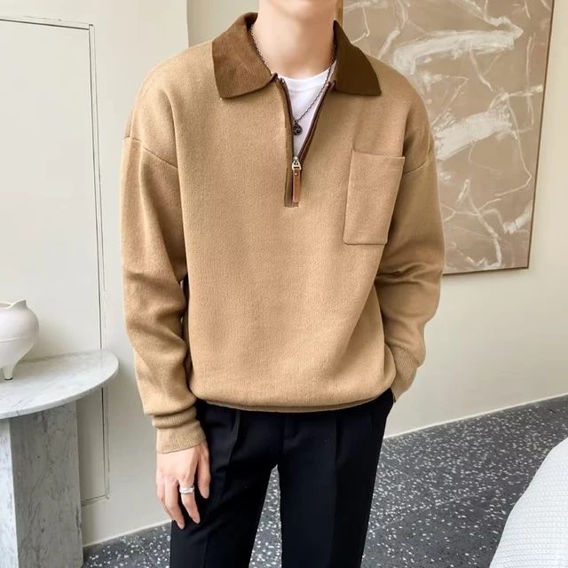 Mens Half-Zip Jumper with Inverted Collar Comfortable Fit