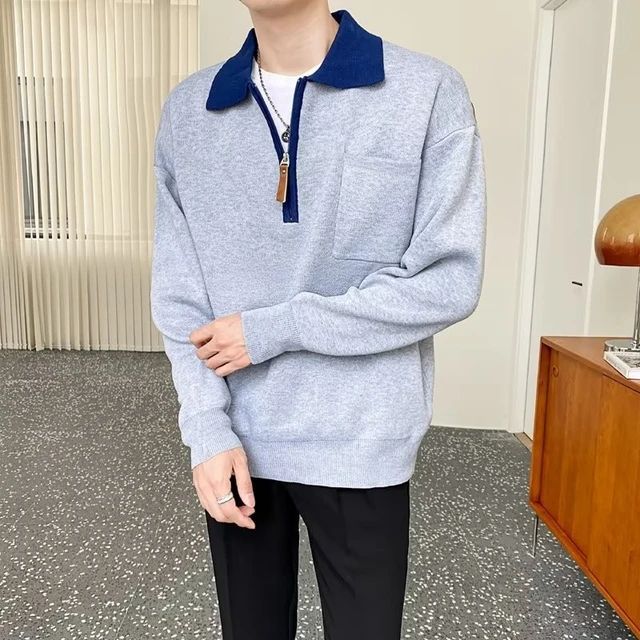 Mens Half-Zip Jumper with Inverted Collar Comfortable Fit - BritishMode