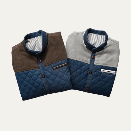 Mens Quilted Jacket Suede Sleeves Regular Fit