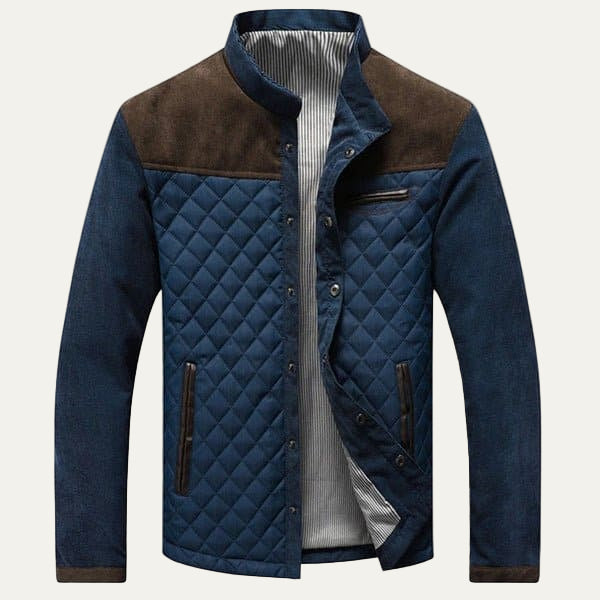 Mens Quilted Jacket Suede Sleeves Regular Fit - BritishMode