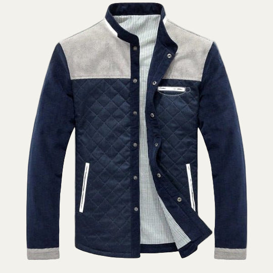 Mens Quilted Jacket Suede Sleeves Regular Fit