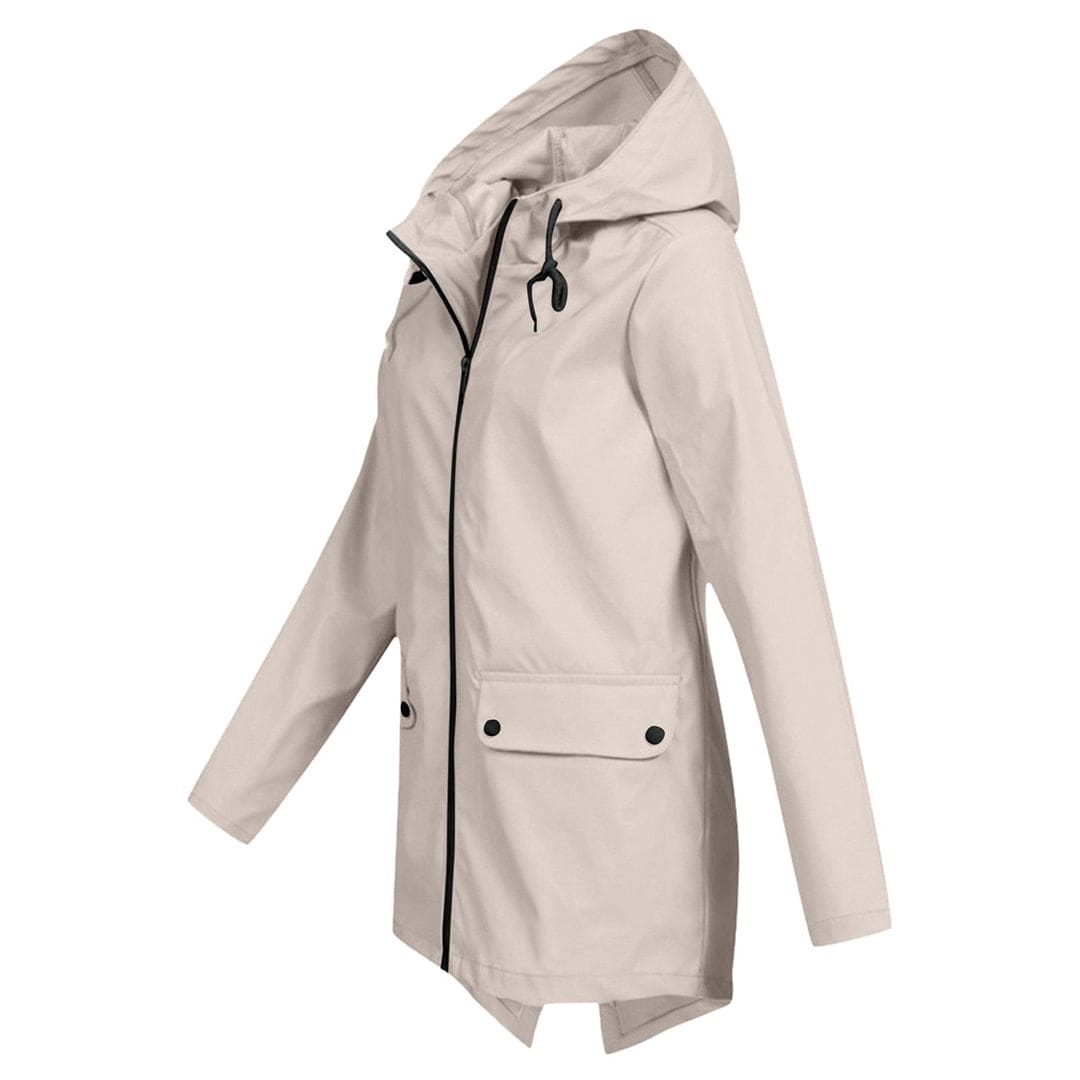 Womens Waterproof Windbreaker Jacket with Hood and Flap Pockets - BritishMode