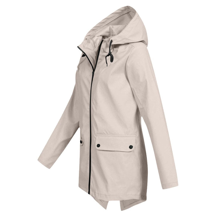 Womens Waterproof Windbreaker Jacket with Hood and Flap Pockets - BritishMode