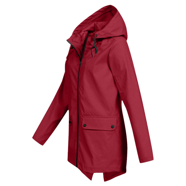 Womens Waterproof Windbreaker Jacket with Hood and Flap Pockets