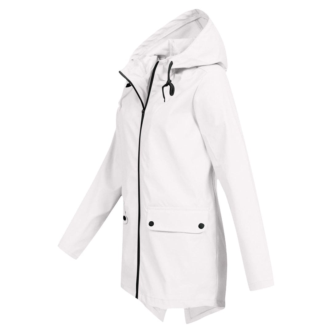 Womens Waterproof Windbreaker Jacket with Hood and Flap Pockets