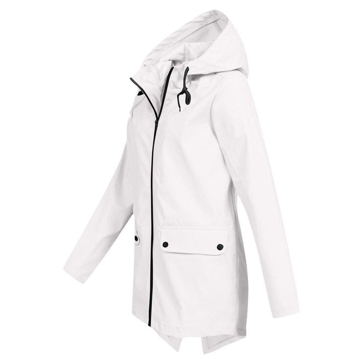Womens Waterproof Windbreaker Jacket with Hood and Flap Pockets