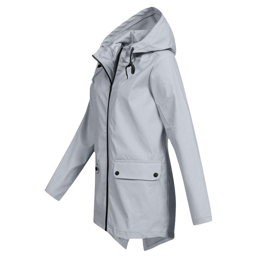 Womens Waterproof Windbreaker Jacket with Hood and Flap Pockets