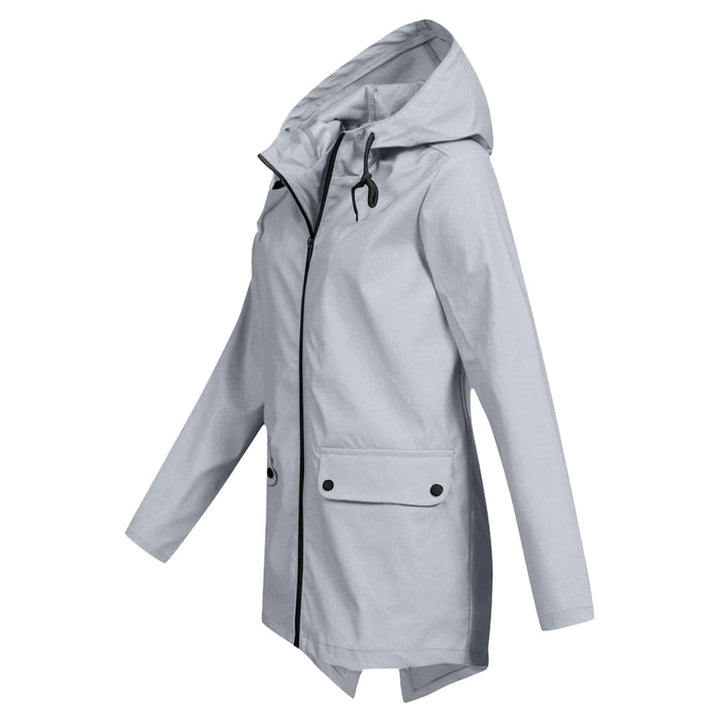 Womens Waterproof Windbreaker Jacket with Hood and Flap Pockets
