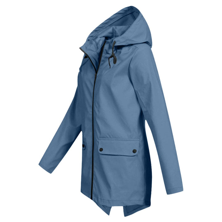 Womens Waterproof Windbreaker Jacket with Hood and Flap Pockets