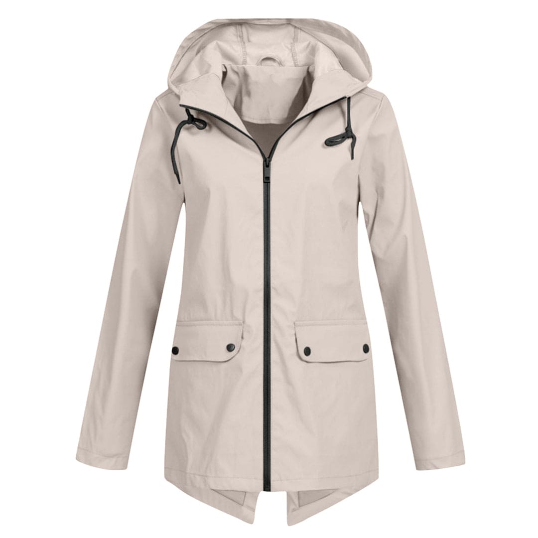 Womens Waterproof Windbreaker Jacket with Hood and Flap Pockets