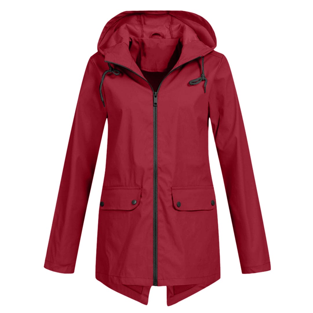 Womens Waterproof Windbreaker Jacket with Hood and Flap Pockets