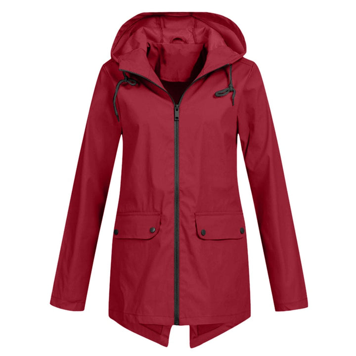 Womens Waterproof Windbreaker Jacket with Hood and Flap Pockets