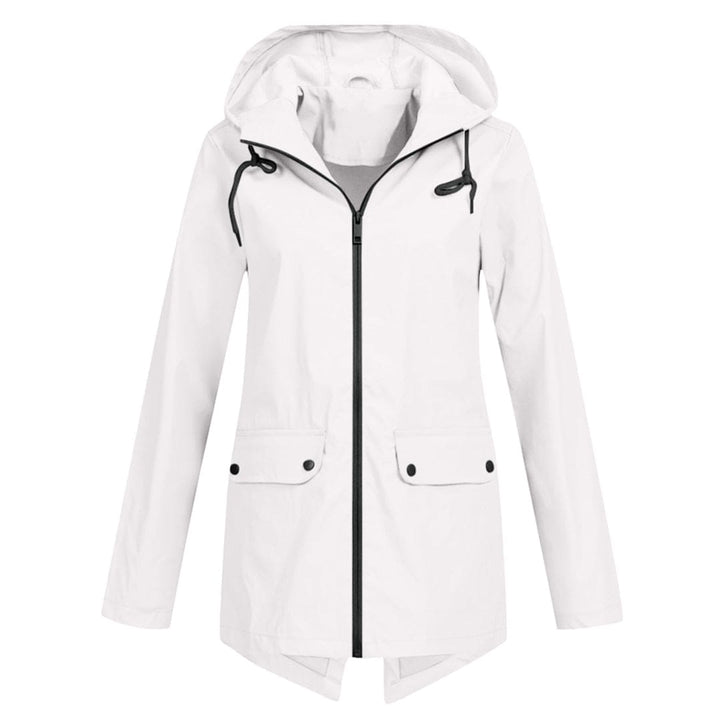 Womens Waterproof Windbreaker Jacket with Hood and Flap Pockets