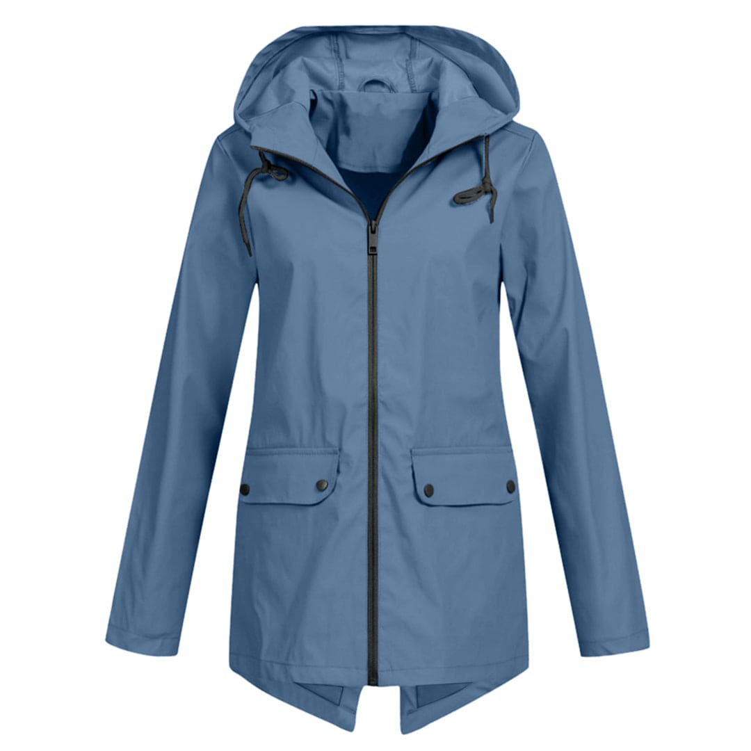 Womens Waterproof Windbreaker Jacket with Hood and Flap Pockets