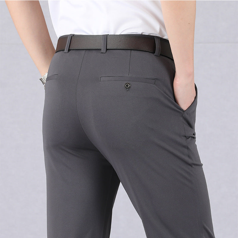 Mens Slim Stretch Trousers with Elastic Waist Comfortable Fit