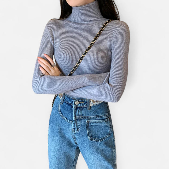 Womens Ribbed Knit Sweater Turtleneck Slim Fit