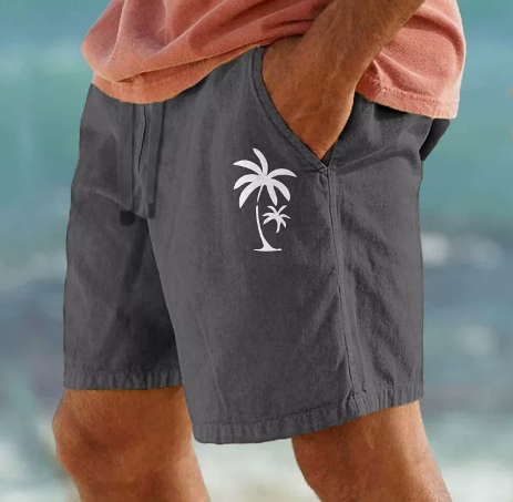 Womens Summer Shorts with Palm Embroidery Relaxed Fit