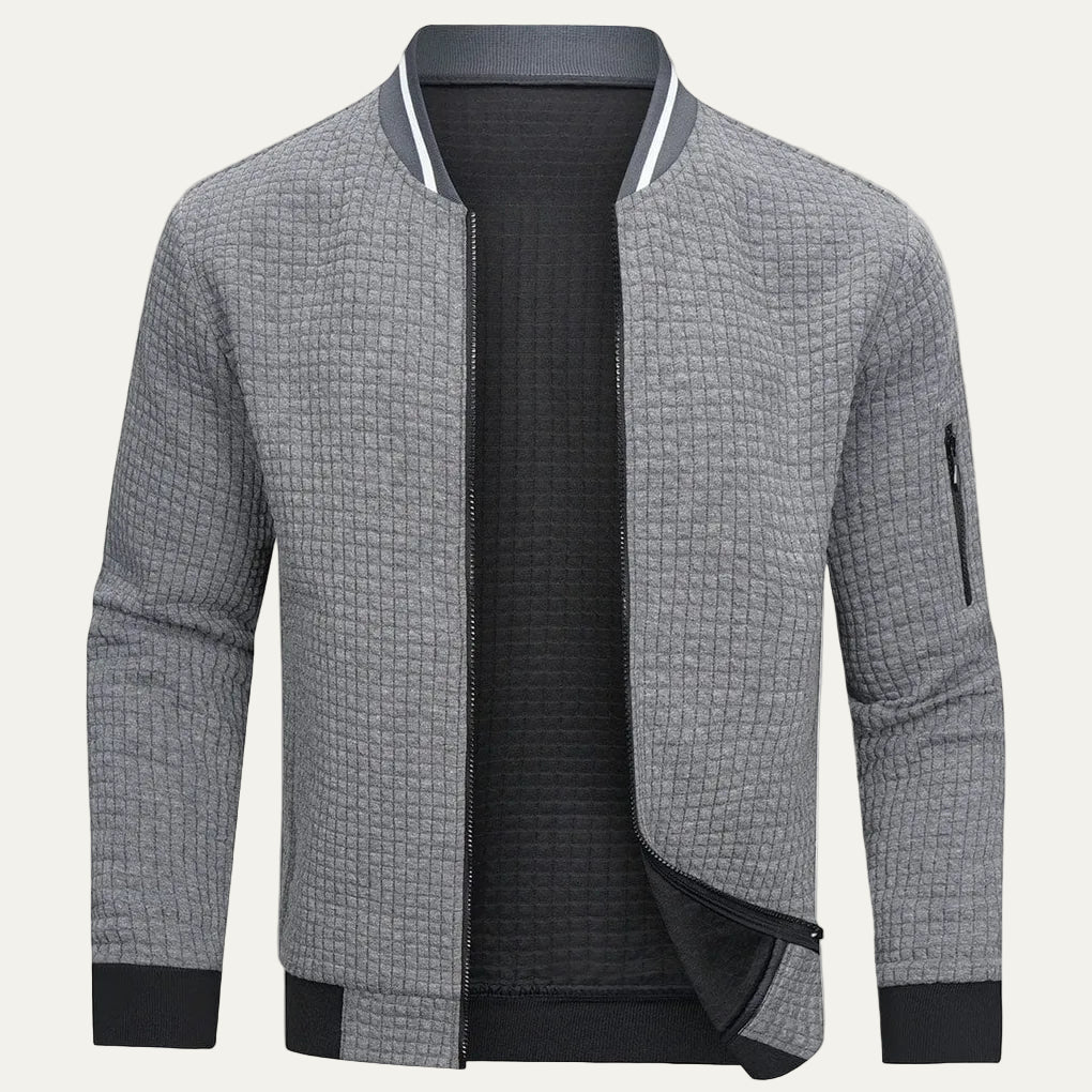 Mens Waffle Knit Sweatshirt Full Zip Casual Fit