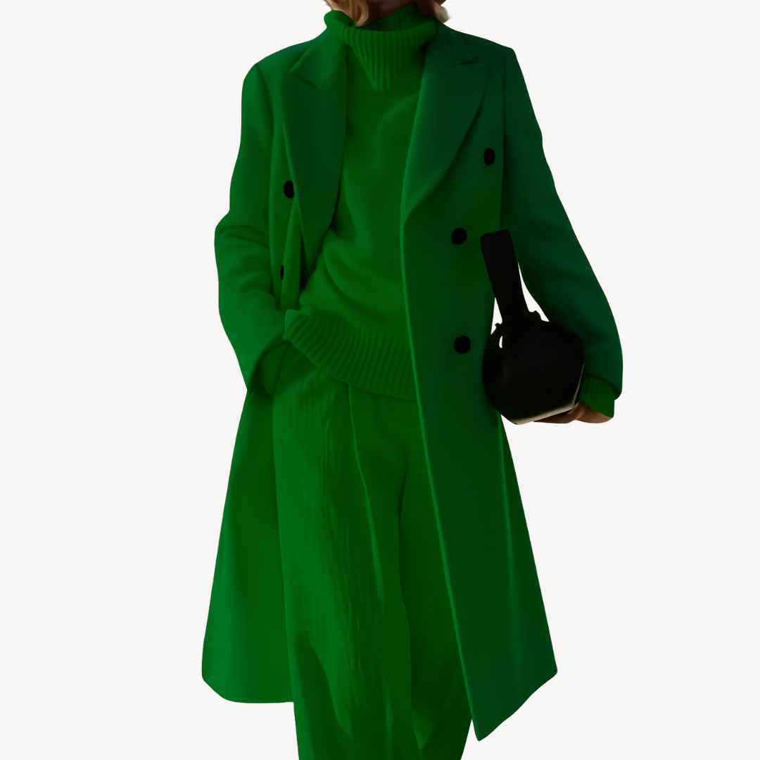 Womens Double-Breasted Coat Wool Blend Classic Fit