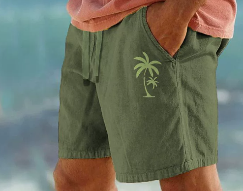 Womens Summer Shorts with Palm Embroidery Relaxed Fit