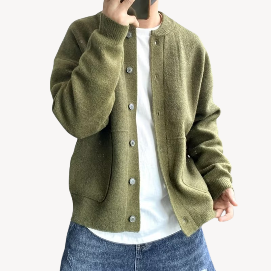 Mens Wool Cardigan Button-Up Classic Fit - BritishMode