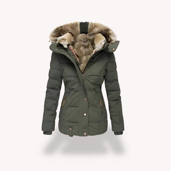 Womens Quilted Parka with Faux-Fur Detachable Hood