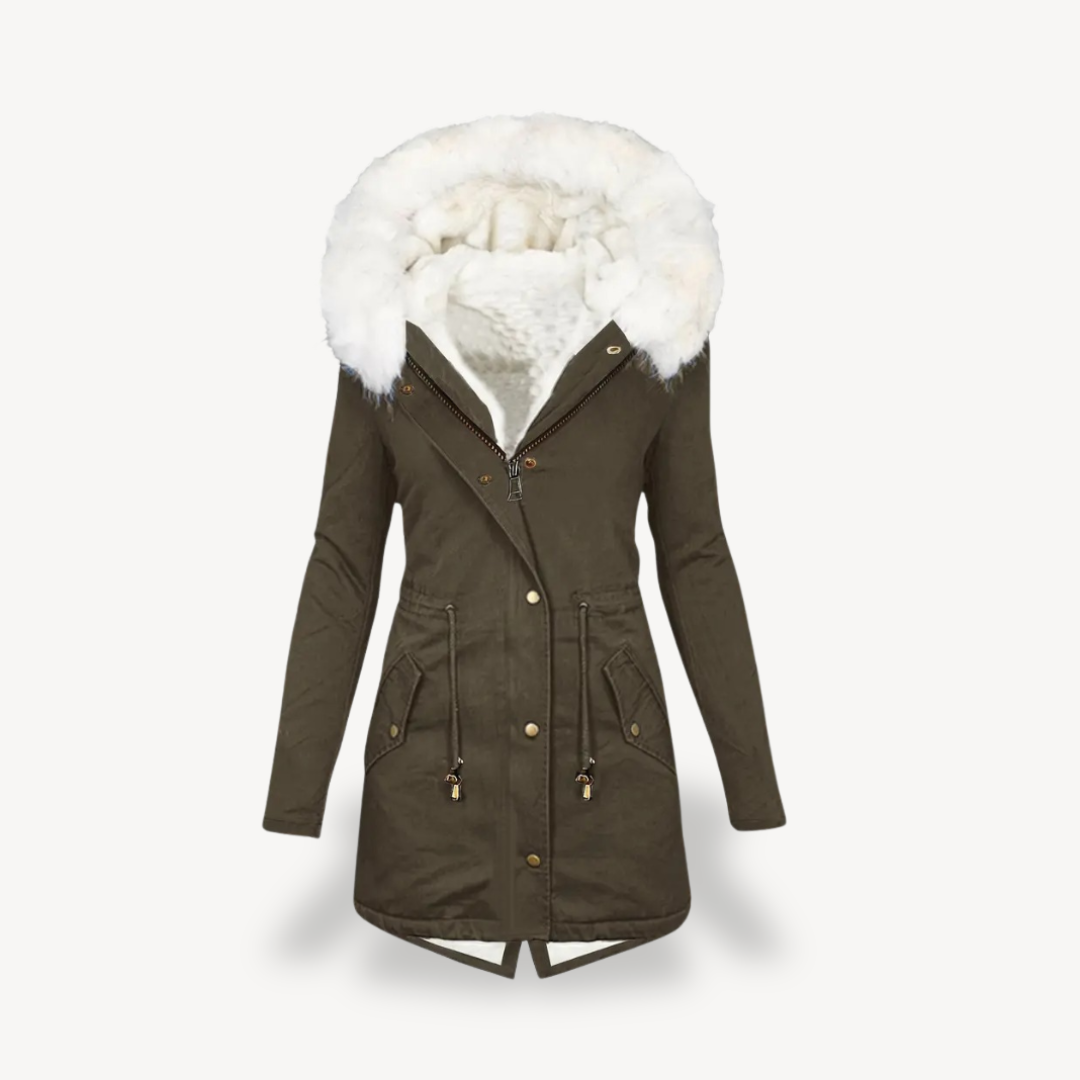Womens Hooded Parka Jacket Faux Fur Trimmed
