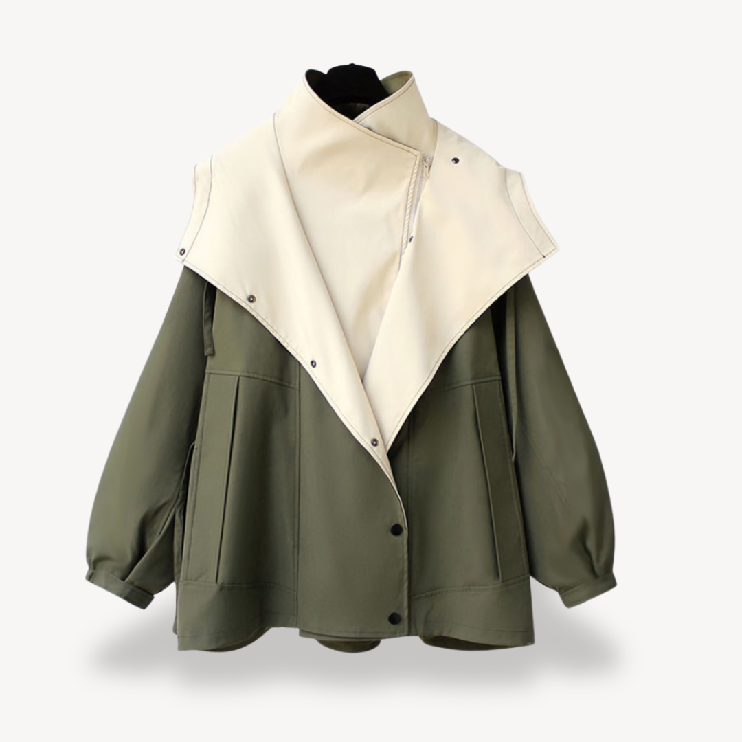 Womens Trench Coat Colorblock Design Classic Fit - BritishMode