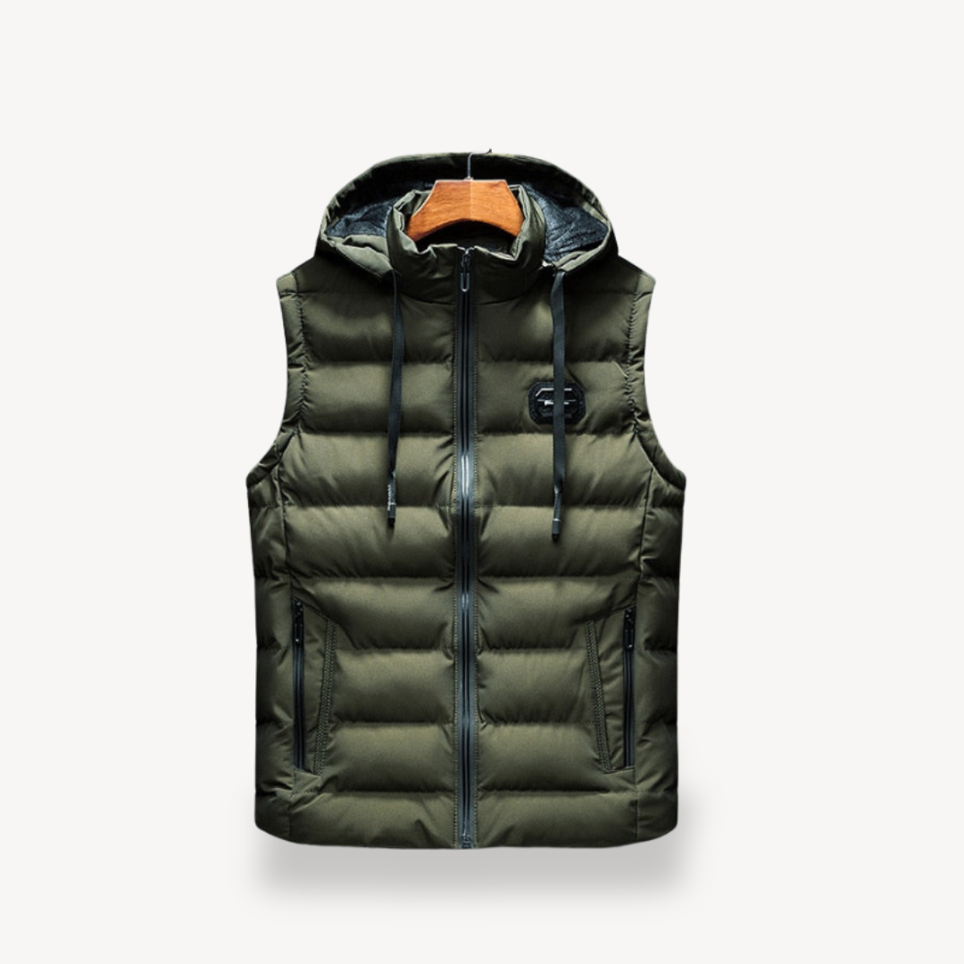 Mens Puffer Vest with Hood Quilted Sleeveless