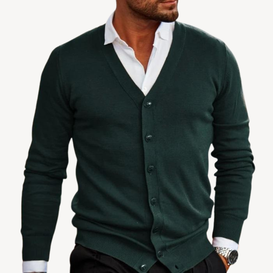 Mens Cardigan V-Neck Button-Down Knit
