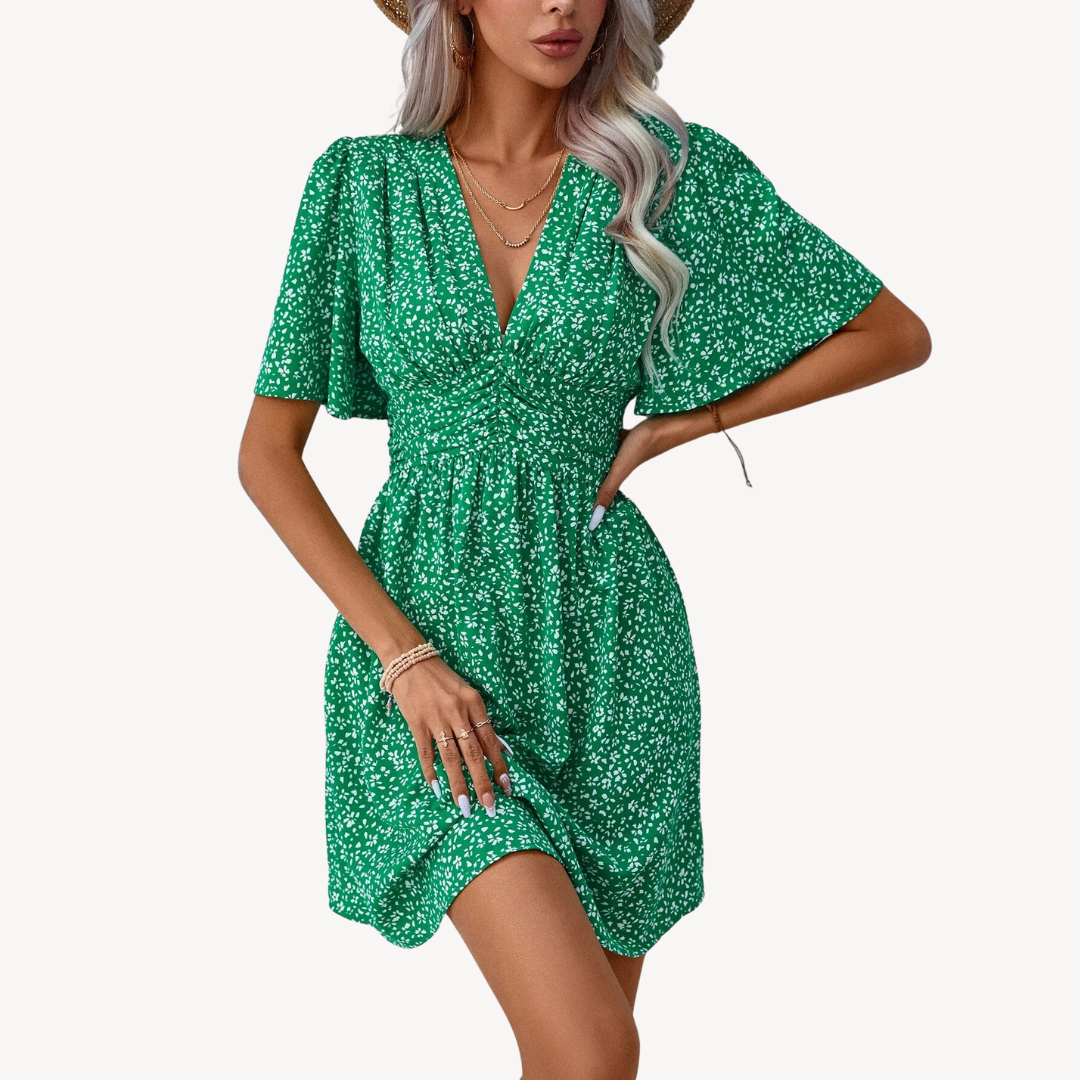 Womens Summer Dress V-Neck Short Sleeve Casual