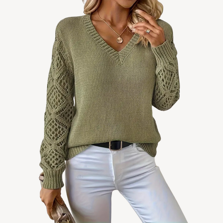 Womens Crochet Sweater V-Neck Knit