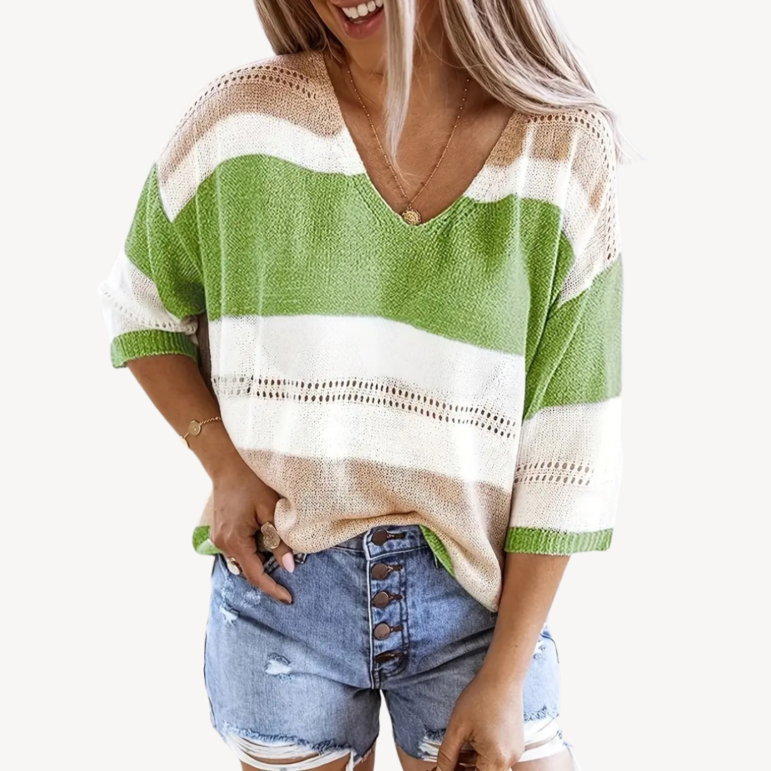 Womens V-Neck Knit Top Ribbed Fit - BritishMode