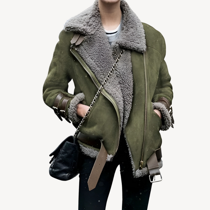 Womens Biker Jacket Shearling Lined Classic Fit