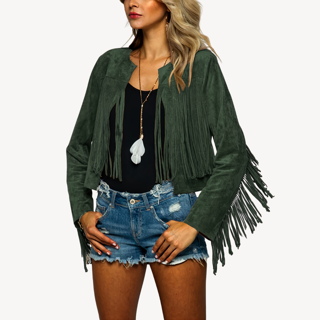Womens Suede Jacket with Fringe Detail