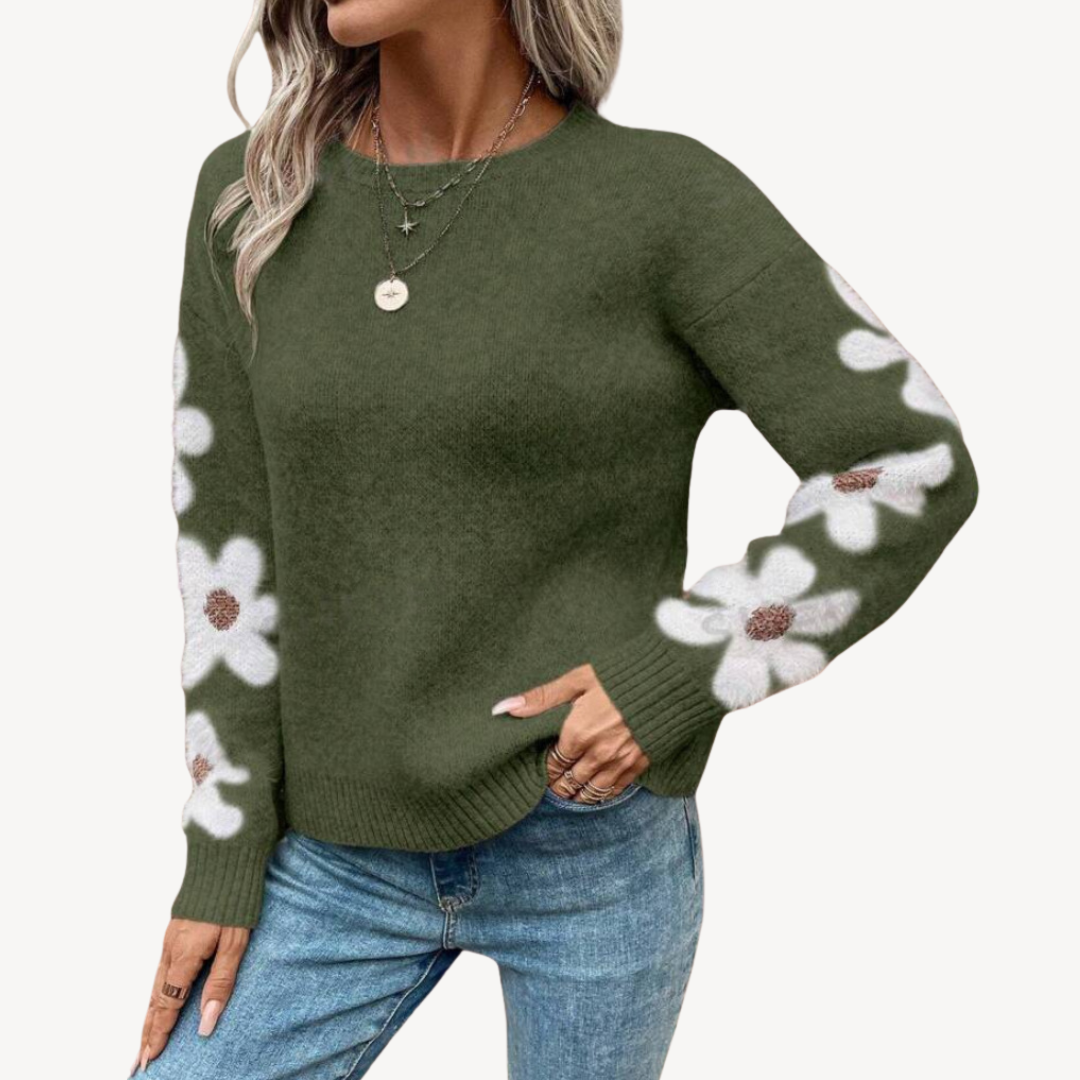 Womens Sweater with Floral Embroidery Regular Fit
