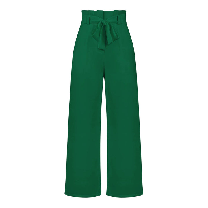 Womens High-Waisted Trousers with Tie Waist Relaxed Fit - BritishMode