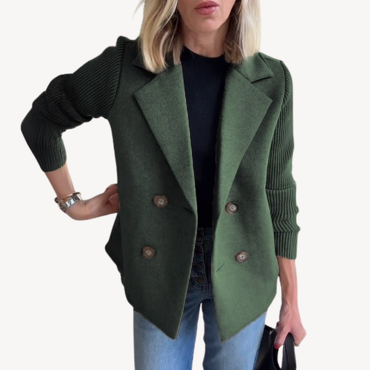 Womens Knit Wool Blend Blazer Double-Breasted Fit