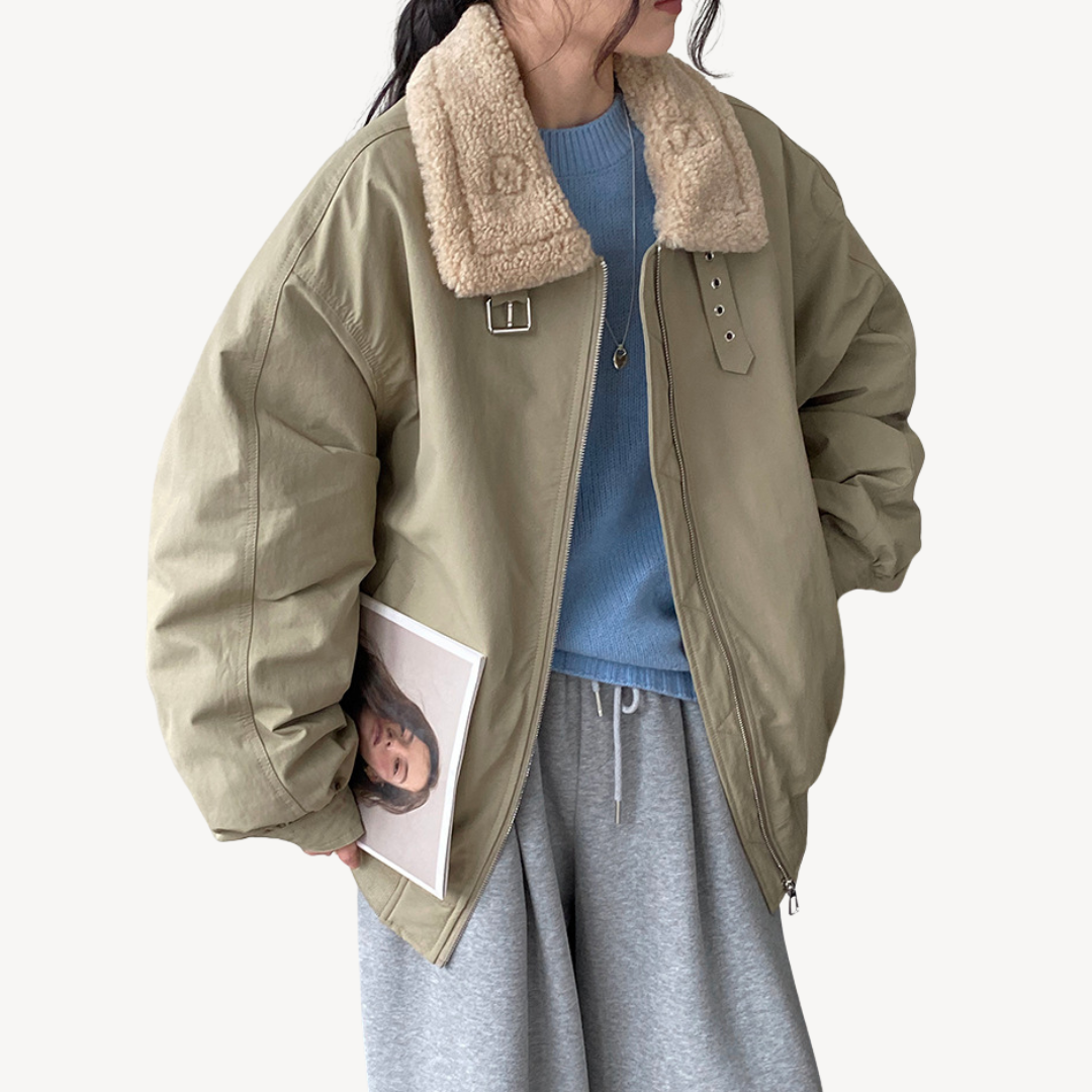 Womens Puffer Jacket with Shearling Collar