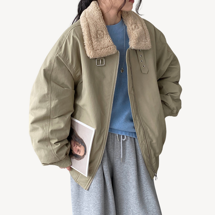 Womens Puffer Jacket with Shearling Collar