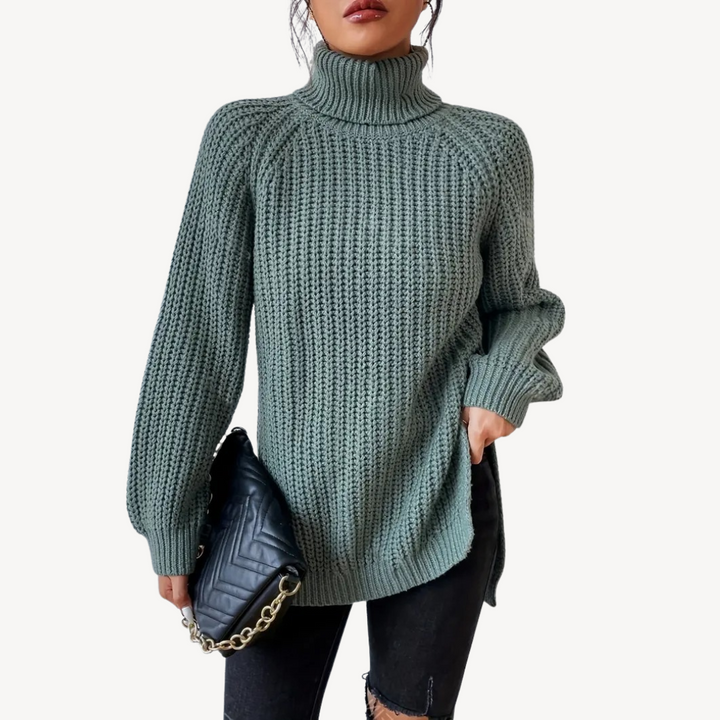 Womens Chunky Knit Sweater with Turtleneck - BritishMode