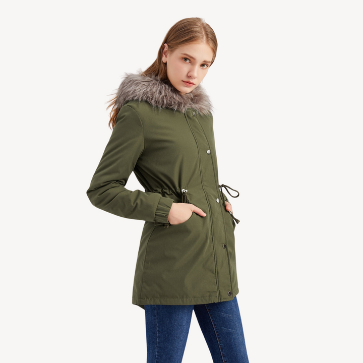 Womens Faux Fur Hooded Parka Jacket Relaxed Fit - BritishMode